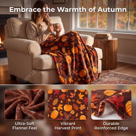 Fall Throw Blanket 39.4x27.6in, Cozy Fleece Pumpkin Maple Leaf Blanket for Pets & Humans, Soft Thanksgiving Decor for Sofa Bed Farmhouse Gift by OVFUIZ