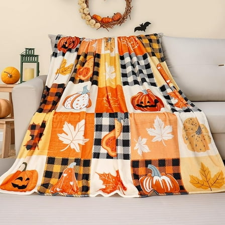 Fall Throw Blanket Autumn Pumpkin Maple Leaves Blanket Halloween Fleece Throw Blankets Super Soft Warm Cozy Flannel Throws Blanket Fall Decorative Blankets for Couch Sofa Bed 60X80