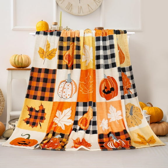 Fall Throw Blanket Autumn Pumpkin Maple Leaves Blanket Halloween Fleece Throw Blankets Super Soft Warm Cozy Flannel Throws Blanket Fall Decorative Blankets for Couch Sofa Bed 50X60