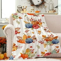 Fall Throw Blanket Autumn Pumpkins Throw Blanket Watercolor Harvest Maple Leaves Bed Blanket Soft Warm Cozy Blanket Flannel Fleece Throw Blanket Fuzzy Plush Blanket for Sofa Bed Couch 50" X 60"