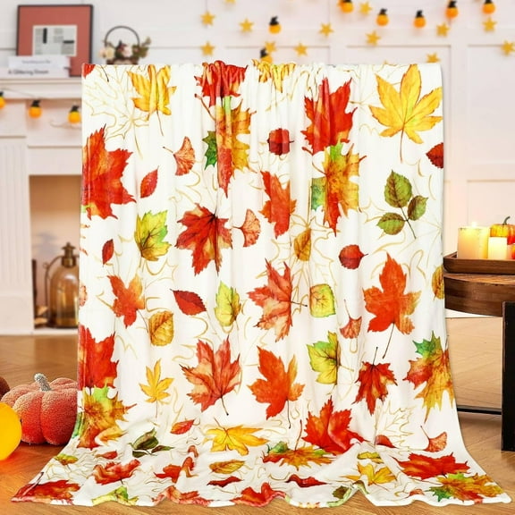 Fall Throw Blanket Colorful Maple Leaves Soft Cozy Flannel Blanket Watercolor Autumn Leaves Fuzzy Blanket for Thanksgiving Home Bed Sofa Couch Chair, 50 x 60in