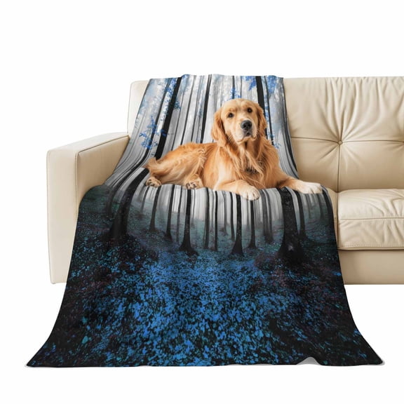 Fall Throw Blanket for Couch Forest Tree Soft Fleece Flannel Blankets Cozy Lightweight Blanket for Home Sofa Living Room Thanksgiving Autumn Decor, Blue Bed Throws 50" x 60"