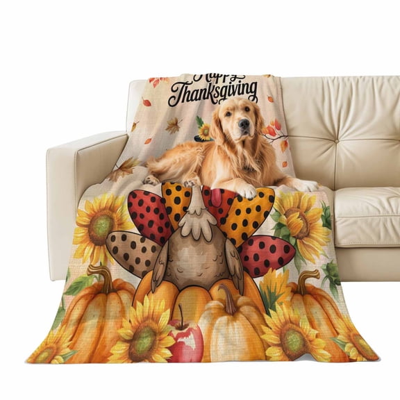 Fall Throw Blanket for Couch Happy Thanksgiving Soft Fleece Flannel Blankets Cozy Lightweight Blanket for Home Sofa Living Room Thanksgiving Autumn Decor, Turkey Pumpkin Bed Throws 40" x 50"
