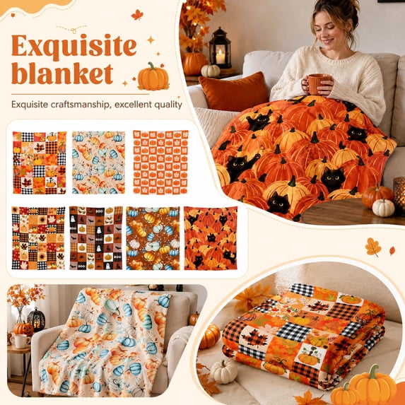 Fall Throw Blanket for Couch with Plush Fleece, Halloween Pumpkin Decor for Cozy Farmhouse Fall Decor, Rustic Autumn Throw Blanket for Thanksgiving, 39 Inch, 1 Pack