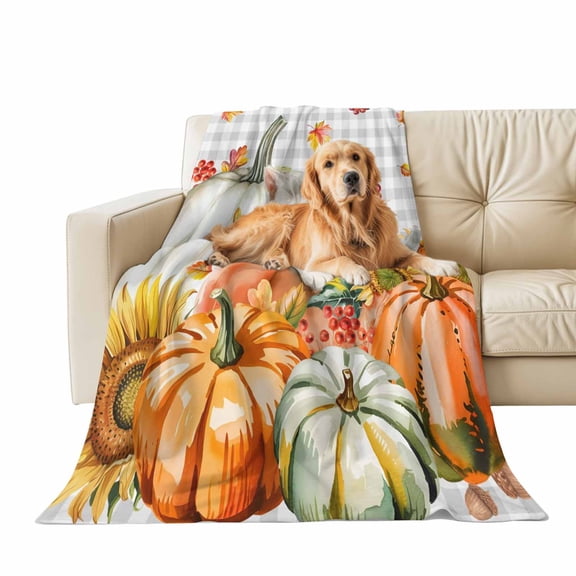 Fall Throw Blanket for Couch Pumpkin Cat Soft Fleece Flannel Blankets Cozy Lightweight Blanket for Home Sofa Living Room Thanksgiving Autumn Decor, Sunflower Berry Gray Plaid Bed Throws 50" x 60"