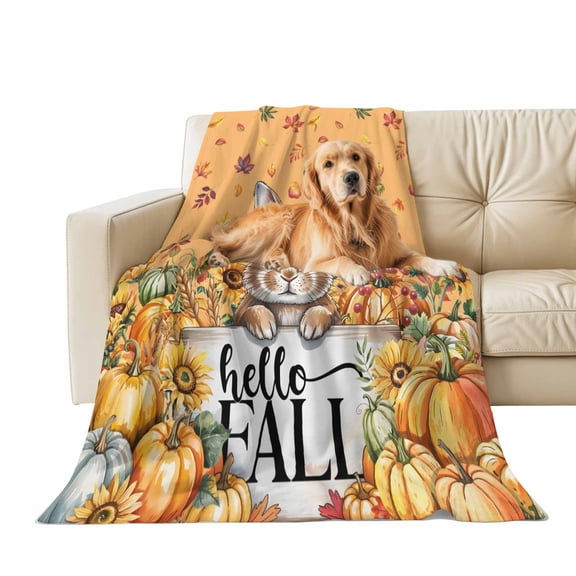 Fall Throw Blanket for Couch Pumpkin Rabbit Soft Fleece Flannel Blankets Cozy Lightweight Blanket for Home Sofa Living Room Thanksgiving Autumn Decor, Maple Leaves Sunflower Autunm Bed Throws 30"x40"