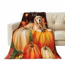 Fall Throw Blanket for Couch Pumpkin Soft Fleece Flannel Blankets Cozy Lightweight Blanket for Home Sofa Living Room Thanksgiving Autumn Decor, Autumn Maple Leaf Corn Bed Throws 30" x 40"