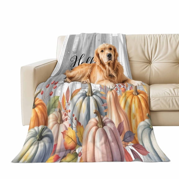 Fall Throw Blanket for Couch Pumpkin Soft Fleece Flannel Blankets Cozy Lightweight Blanket for Home Sofa Living Room Thanksgiving Autumn Decor, Leaves Berry Gray Wood Grain Bed Throws 30" x 40"