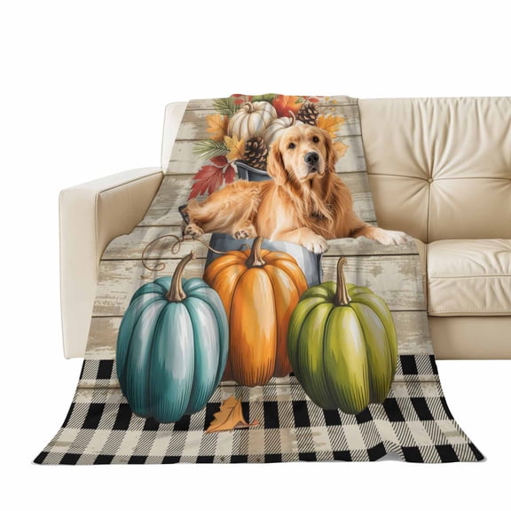 Fall Throw Blanket for Couch Pumpkin Soft Fleece Flannel Blankets Cozy Lightweight Blanket for Home Sofa Living Room Thanksgiving Autumn Decor, Leaves Bird Farmhouse Wood Grain Bed Throws 30" x 40"