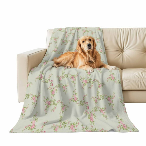 Fall Throw Blanket for Couch Sage Green Pink Floral Soft Fleece Flannel Blankets Cozy Lightweight Blanket for Home Sofa Living Room Thanksgiving Autumn Decor, Flowers Love Bed Throws 40" x 50"
