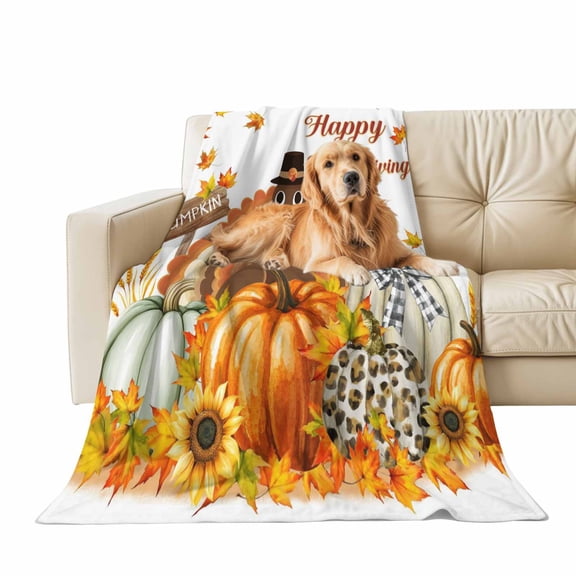 Fall Throw Blanket for Couch Turkey Soft Fleece Flannel Blankets Cozy Lightweight Blanket for Home Sofa Living Room Thanksgiving Autumn Decor, Pumpkin Harvest Maple Leaves Bed Throws 30" x 40"