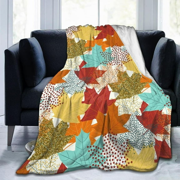 Fall Throw Blanket, Cute Autumn Leaf Blanket for Adults, Soft Comfortable Fleece Carpet Blanket for Sofa Bed Couch