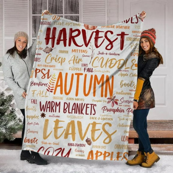 Fall Throw Blanket Fall Decor Autumn Pumpkin Leaves Flannel Fleece Blanket Gifts for Girls Boys Farmhouse Super Warm Soft Cozy Plush Lightweight Seasonal Bedding Blanket for Couch Kids Adult 51"X59"