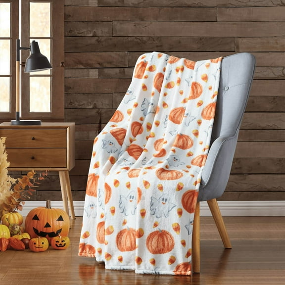 Fall Throw Blanket Fall Decor Autumn Pumpkin Leaves Flannel Fleece Blanket Gifts for Girls Boys Farmhouse Super Warm Soft Cozy Plush Lightweight Seasonal Bedding Blanket for Couch Adult 75*100