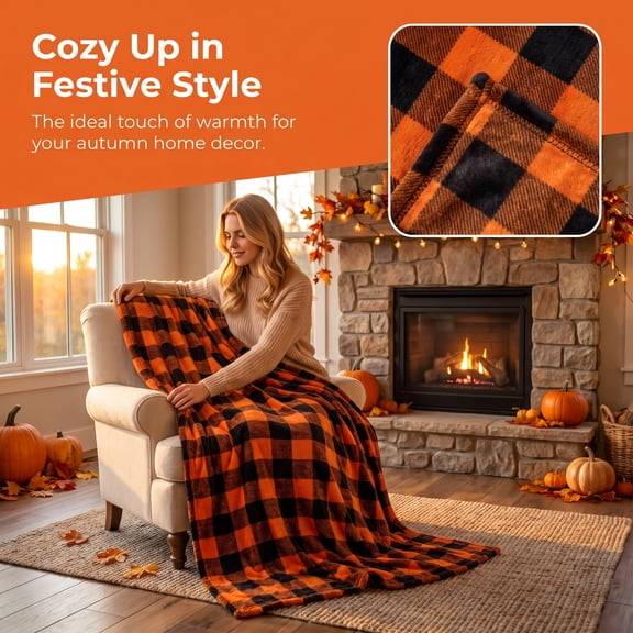 Fall Throw Blanket Flannel Extra Thick & Warm for Sofa Office Nap Thanksgiving Halloween Fall Decorations by MPOISVA