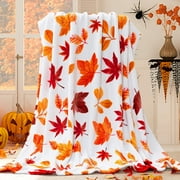 Fall Throw Blanket, Halloween Pumpkin Autumn Plush Fall Decor Fleece Fuzzy Picnic Throw Blanket for Couch Sofa Chairs, Thanksgiving Day Gift Orange Leaf Blanket