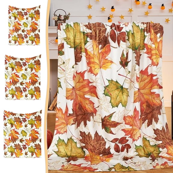 Fall Throw Blanket Maple Leaves Print Flannel Soft Warm Cozy 59x79 inch Travel Portable for Sofa Bed by MPOISVA