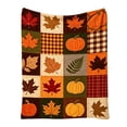 thumbnail image 1 of Fall Throw Blanket, Patchwork Autumn Leaves Pumpkin Buffalo Plaid Squares Print Soft Flannel Fleece Blanket, Warm Cozy Fall Blanket for Couch Bed Sofa, Thanksgiving Gift, 1 of 3