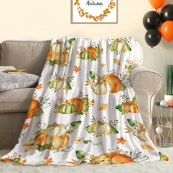 Fall Throw Blanket Pumpkin Blanket Thanksgiving Decor Autumn Leaves Blanket Super Soft Flannel Throw Blanket for Bedding Sofa and Travel 50"X60"