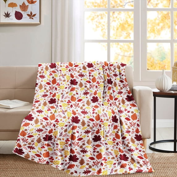Fall Throw Blanket Pumpkin Blanket Thanksgiving Decor Cream Ivory Autumn Pumpkin Print on Soft Fleece Beige for Couch/Chair (60" x 50")