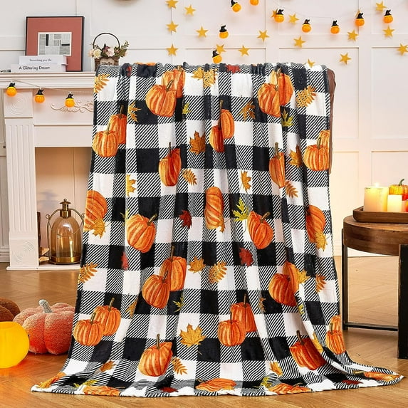 Fall Throw Blanket, Pumpkin Leaf Fall Plaid Throw Blanket for Couch Bed Sofa, Checkered Blanket for Autumn, Utilize Fall Decor Throw Blankets to Cultivate Cozy Home Atmosphere (50”x60”)