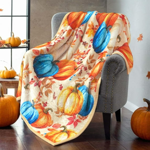 Fall Throw Blanket Pumpkin Leaves Plaid Flannel Blanket for Couch Bed Sofa, Soft Warm Autumn Blanket Fall Decor Cozy Home Atmosphere, 60"x50"