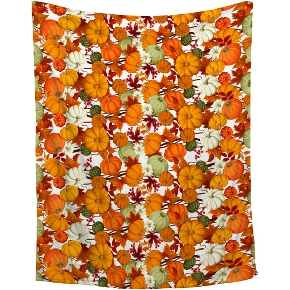 Fall Throw Blanket - Pumpkin Maple Leaf Autumn Blanket - Thanksgiving Fall Decor Gift - Ultra Plush Cozy Lightweight Thanksgiving Pumpkin Blanket for Sofa,Bed,Couch - 50"x60"-Teens/Travel Size