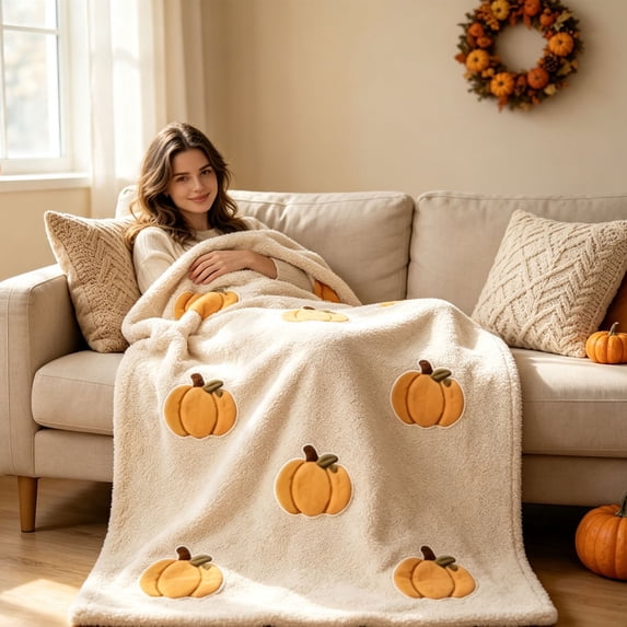 Fall Throw Blanket, Pumpkin Print Soft Cover, Pumpkin Throw Blanket, Halloween Throw Blanket, Cozy Multipurpose Blanket for Sofa, Patio, Bed Farmhouse Thanksgiving Halloween Decor, 59.06x39.37"