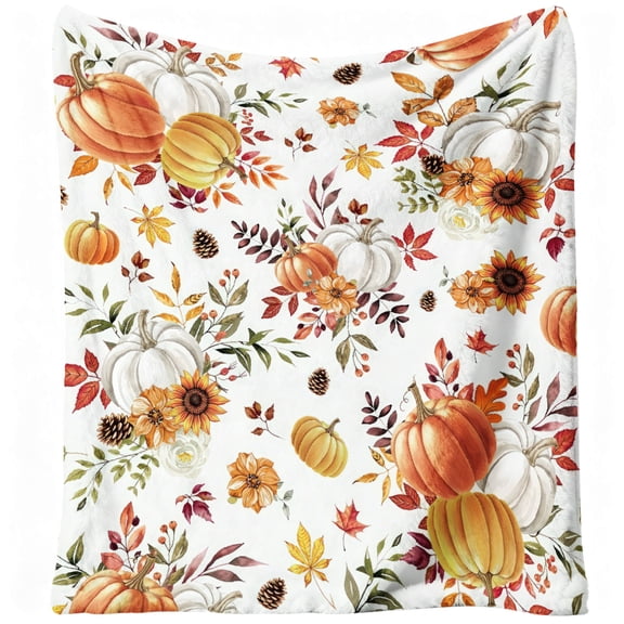 Fall Throw Blanket Soft Warm Autumn Farmhouse Floral Maple Leaf Pumpkin Throw Blanket for Living Room Couch Chair Dorm Home Blanket