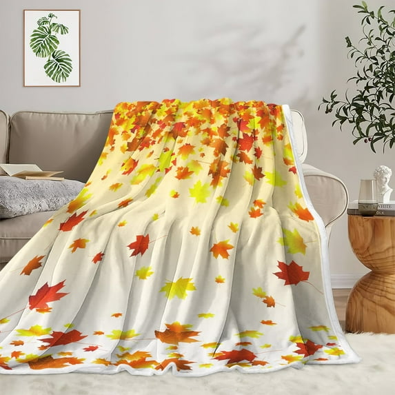 Fall Throw Blanket, Fall Maple Leaf Orange Autumn Leaves Halloween Decor Picnic Throw Blanket for Couch Sofa Chairs, Cute Soft Warm Holiday Blankets and Throws for Home