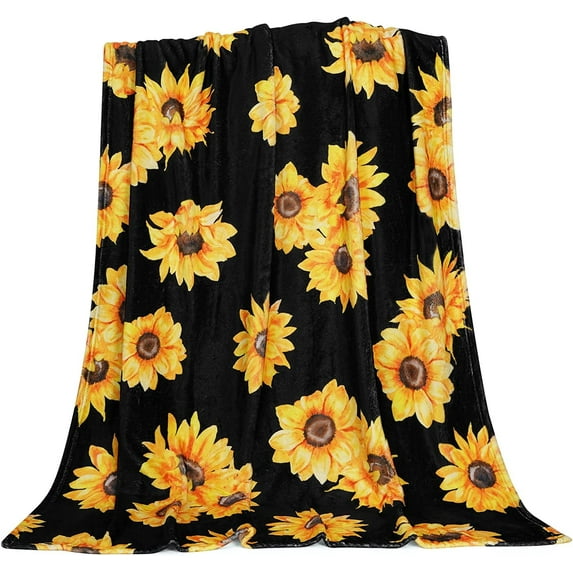 Fall Throw Blanket with Sunflower, Soft Thanksgiving Throw Blanket for Couch, Warm Cozy Flannel Autumn Blanket Blanket for Bed Sofa, Thanksgiving Decoration, 50 x 60 Inches, Black