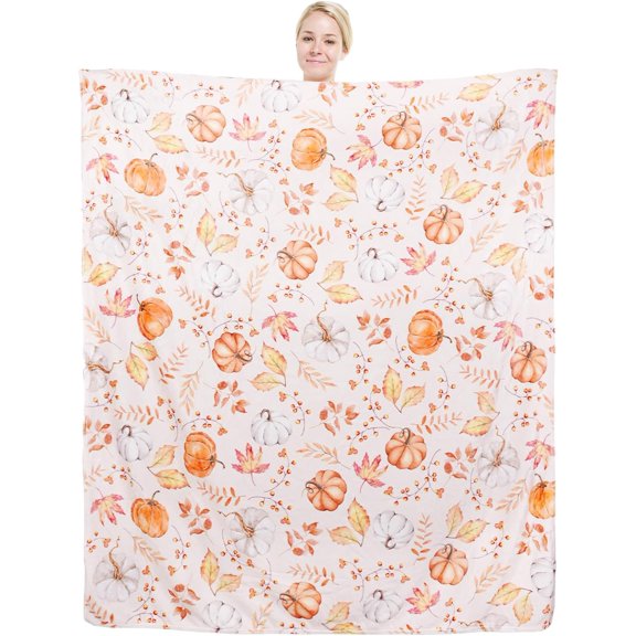 Fall Throw Blanket for Couch, Soft Cozy Autumn Pumpkin Leaves Blankets, Thanksgiving Blanket for Sofa Chair Home Decor Gift for Women Men 50"X60"