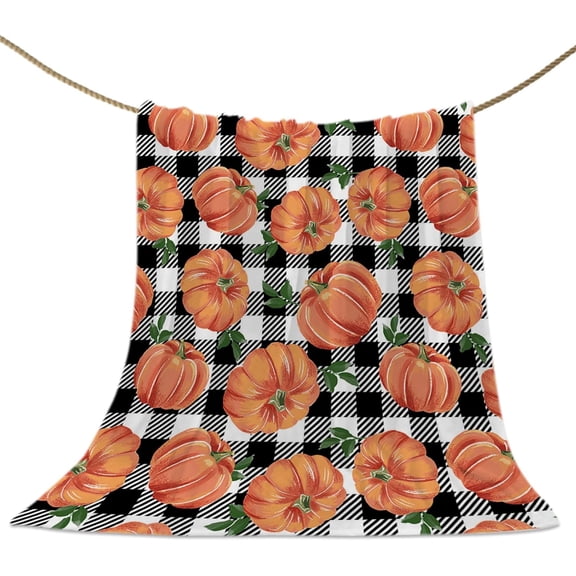 Fall Throw Blankets, Thanksgiving Halloween Pumpkins Soft Fleece Blanket Decorative for Home Sofa Couch Chair Living Bedroom,40x50 inches, Farmhouse Black White Buffalo Plaid