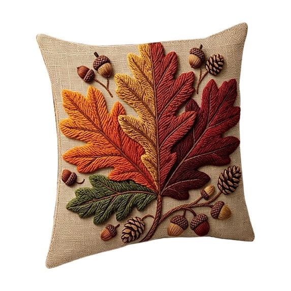 Fall Throw Pillow Cover, 18''x18'' Maple Pumpkin Decorative Pillow Cover, Rustic Cushion Case with Hidden Zipper, Autumn Decor for Couch, Sofa, Living Room