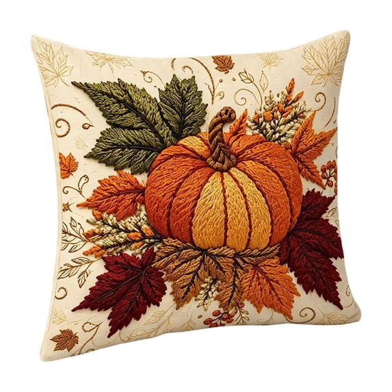 Fall Throw Pillow Cover, 18''x18'' Maple Pumpkin Decorative Pillow Cover, Rustic Cushion Case with Hidden Zipper, Autumn Decor for Couch, Sofa, Living Room