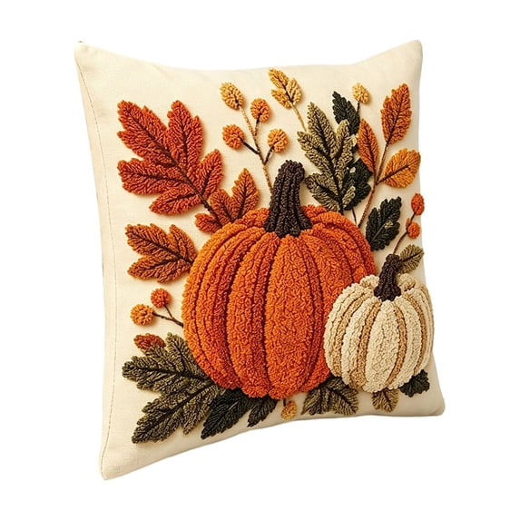 Fall Throw Pillow Cover, 18''x18'' Maple Pumpkin Decorative Pillow Cover, Rustic Cushion Case with Hidden Zipper, Autumn Decor for Couch, Sofa, Living Room