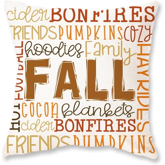 Fall Throw Pillow Cover 18x18 Inch Farmhouse Decorative Throw Pillowcase Autumn Saying Thanksgiving Orange Decorations Seasonal Cushion Case for Sofa Couch Home Bed