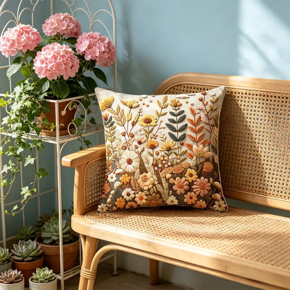 Fall Throw Pillow Cover 18x18 Inch, Seasonal Autumn Floral Thanksgiving Harvest Cushion Case Decoration for Sofa Couch, Throw Pillow Covers Cushion Cases for Home