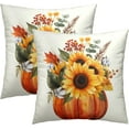 thumbnail image 1 of Fall Throw Pillow Covers 16x16 Set of 2, Pumpkin Sunflower Leaves Autumn Season Farmhouse Decorative Pillow Cases for Sofa Bed Couch Harvest Thanksgiving Day Outdoor Home Decor, 1 of 1