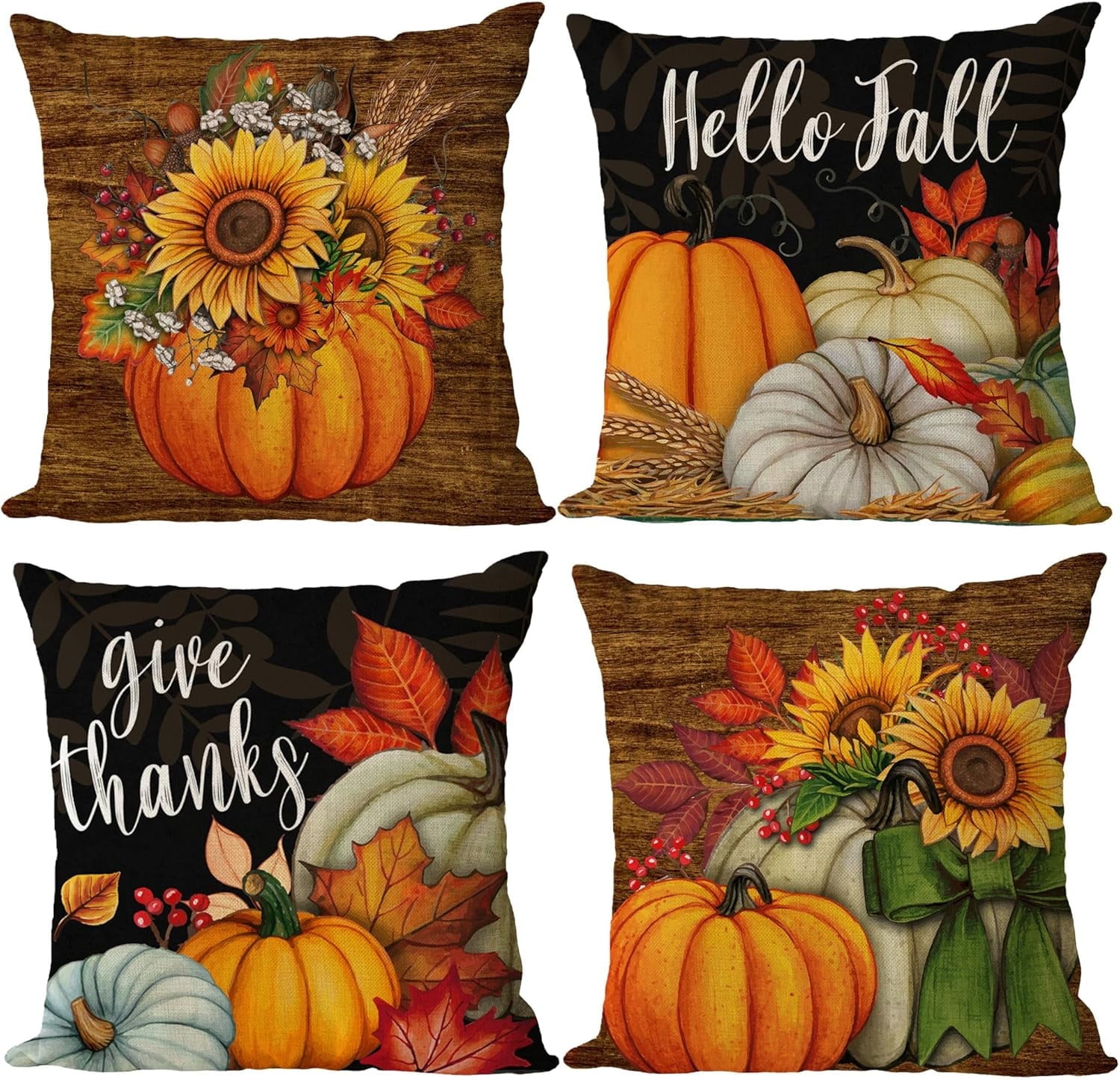 Fall Throw Pillow Covers 16x16 Set of Thanksgiving Pumpkin