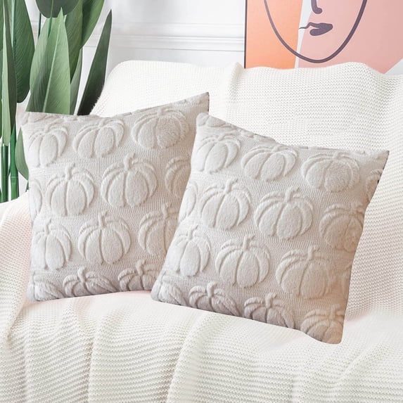 Fall Throw Pillow Covers 18 x 18 of 2 Pumpkin Pattern Halloween Pillow Covers Soft Plush Faux Wool Couch Pillow Covers for Home