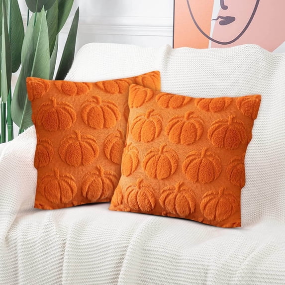Fall Throw Pillow Covers 18 x 18 of 2 Pumpkin Pattern Halloween Pillow Covers Soft Plush Faux Wool Couch Pillow Covers for Home