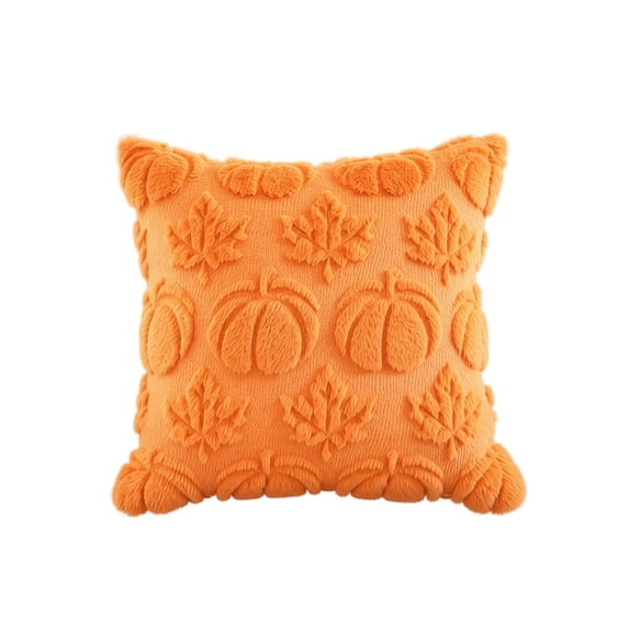 Fall Throw Pillow Covers 18x18 Autumn Decorations Orange Pumpkin Accent Pillowcase for Outdoor Porch Sofa Couch Bed Living Room Plush Faux Fur Halloween Farmhouse Home Decor