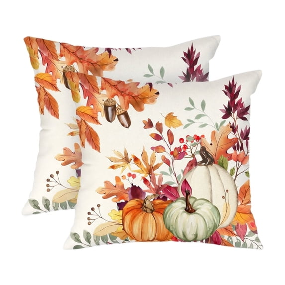 Fall Throw Pillow Covers 18x18 Inch Set of 2 Pumpkin Maple Leaf Printed Pillow Covers Only, Decorative Accent Cushion Cases for Sofa Fall Home Decor,A
