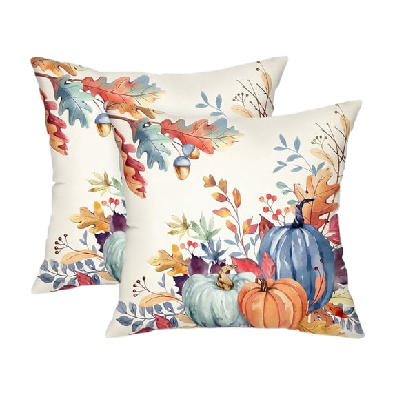 Fall Throw Pillow Covers 18x18 Inch Set of 2 Pumpkin Maple Leaf Printed Pillow Covers Only, Decorative Accent Cushion Cases for Sofa Fall Home Decor,B