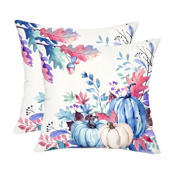 Fall Throw Pillow Covers 18x18 Inch Set of 2 Pumpkin Maple Leaf Printed Pillow Covers Only, Decorative Accent Cushion Cases for Sofa Fall Home Decor,D