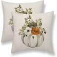 thumbnail image 1 of Fall Throw Pillow Covers 18x18 Set of 2, Autumn Pumpkin Flower Leaves Pillow Covers Farmhouse Thanksgiving Cushion Cases Linen Decorative for Couch Sofa Indoor Outdoor, 1 of 6