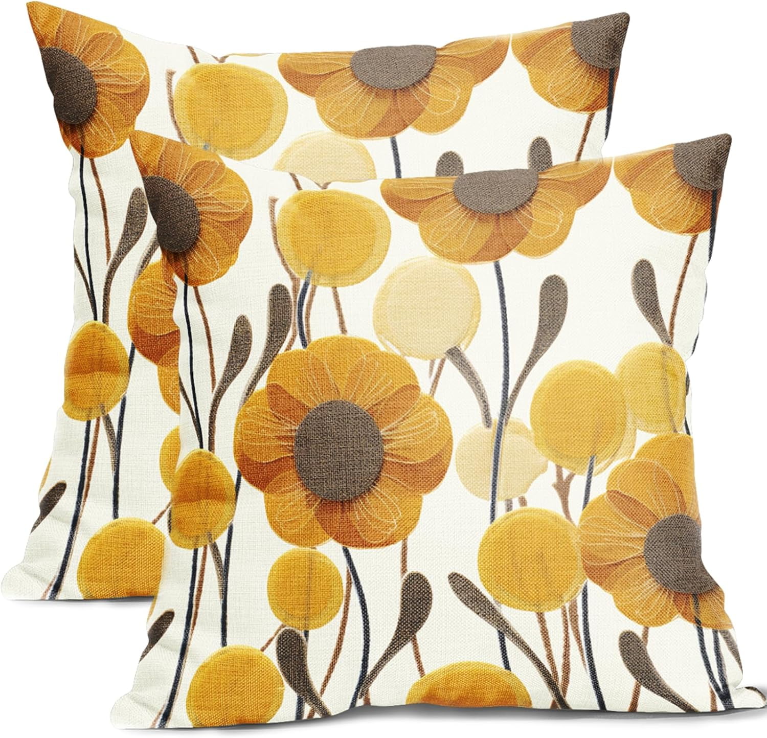 Fall Throw Pillow Covers 18x18 Set of 2 Autumn Pumpkin Maple Leaves