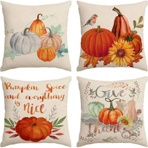 Fall Throw Pillow Covers 18x18 Set of 4 Thanksgiving Pumpkin Pillow Covers Autumn Leaves Pillow Cases Halloween Outdoor Sofa Couch HomeDecorations Cushion Covers 18 Inch