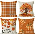 thumbnail image 1 of Fall Throw Pillow Covers 18x18 Set of 4 Thanksgiving Pumpkin Pillow Covers Orange Plaid Autumn Pillow Case Maple Leaves Cushion Covers Outdoor Sofa Couch Home Decorations 18 Inch, 1 of 5